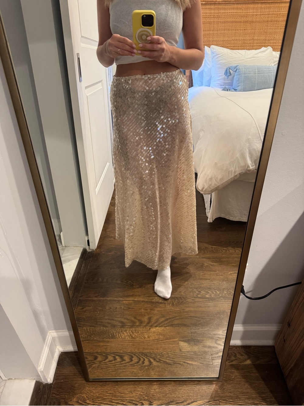 Zara Viral Sequin Crochet Midi Skirt Bridal Euro Summer M - Picture 5 of 5